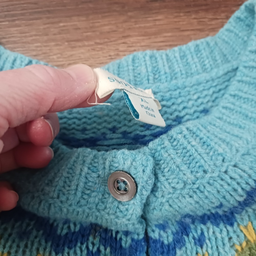 Sundance Cardigan Sweater Womens XL Blue Lambswool Fair Isle Knit Nordic READ - Picture 5 of 7